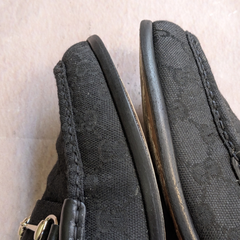 Gucci Horsebit Loafers Black Monogram Canvas Logo Women 7 B - Picture 3 of 16